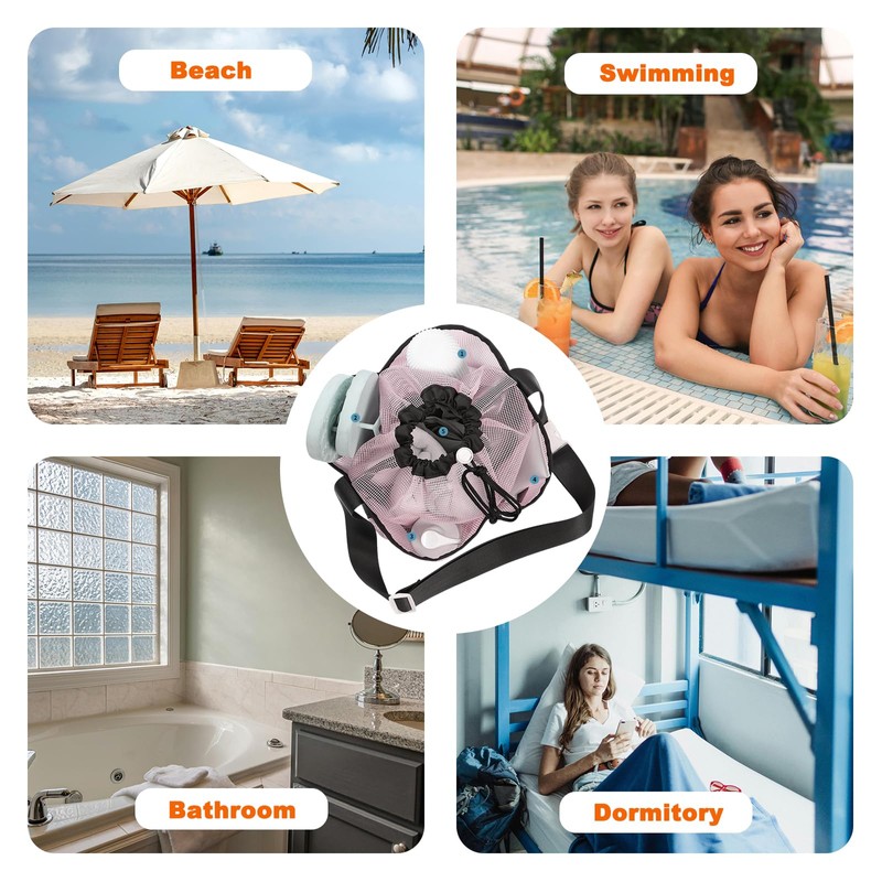 MIFENDUCT Portable Mesh Shower Caddy with Adjustable Strap (Pink)