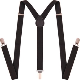 GUCHOL Black Suspenders for Mens with Strong Metal Clips Adjustable Elastic Y Style Leather Heavy Pants Suspender for Wedding&Party (Black)