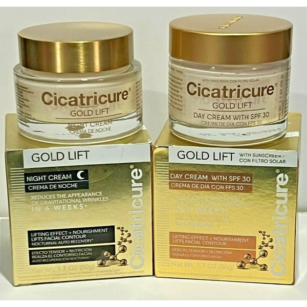CICATRICURE GOLD LIFT DAY CREAM SPF 30 and NIGHT CREAM 50G EACH REDUCE WRINKLES