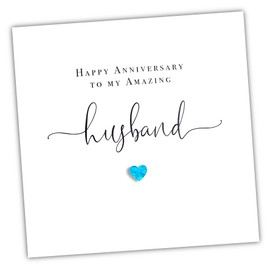 Husband Anniversary Card - Handmade Wedding Anniversary Card for Amazing Husband Love Heart