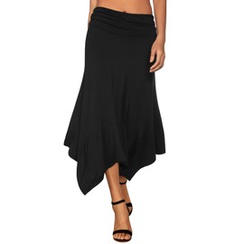 DJT Women's Vintage Elastic Waist Gypsy Irregular Jersey Long Skirt Black Small