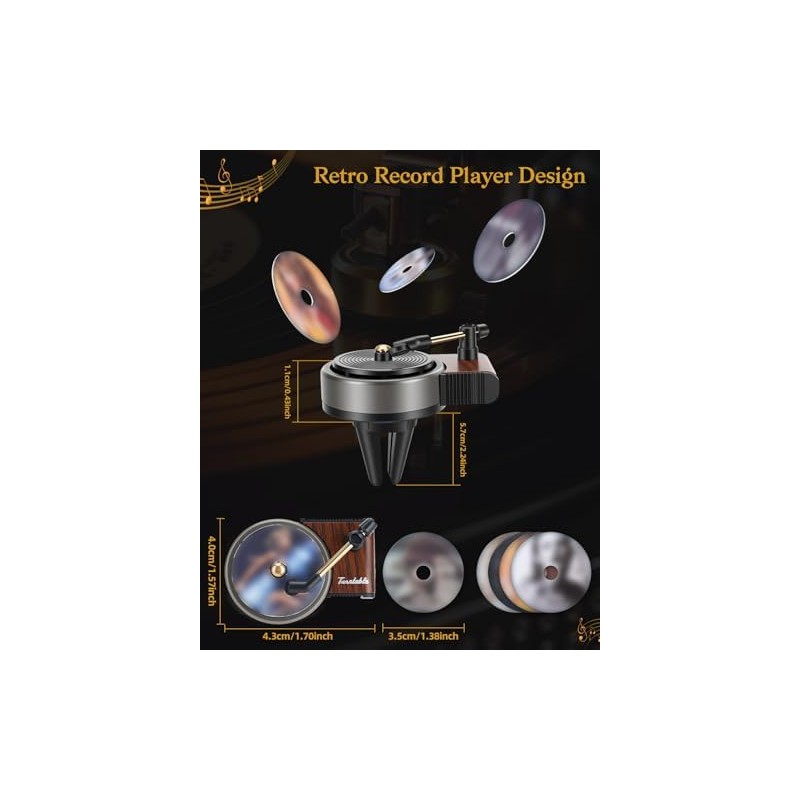 Record Player Car Air Freshener Vent Clip with 15 Refill
