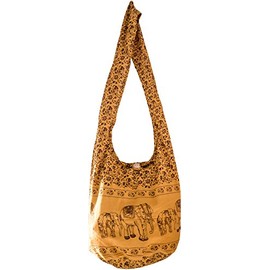 CCcollections Unisex Adult (Luggage Only) Printed Coton Sling Bag, Elephant mustard yellow