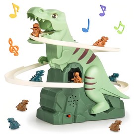 Electric dinosaur stair climbing toy, small dinosaur queue, slide track assembly, 3-6 year old children's gift includes 3 small dinosaurs - Color: Dinosaurs climb stairs+6 small dinosaurs