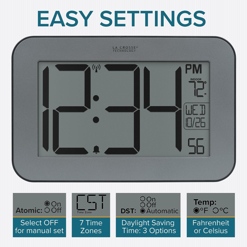 La Crosse Technology Atomic Digital Wall/Table Clock, 10" x 6.5"