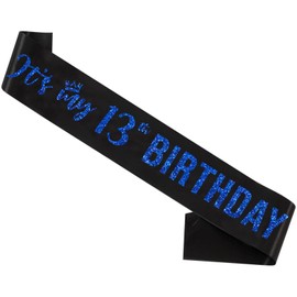 It’s My 13th Birthday Sash Blue,13th Birthday Sash for Girls,Glitter Letter 13th Birthday Sash for Girls,Happy 13th Birthday Party Decorations,Black and Blue