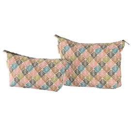 Sparkle Being Oriental Waves Print Canvas Makeup Bag for Women Girls, Large Capacity Trendy Travel-Friendly Cosmetic Bag, Secure Metal Zipper Pouch Aesthetic Toiletry Bag Organizer (Set of 2)