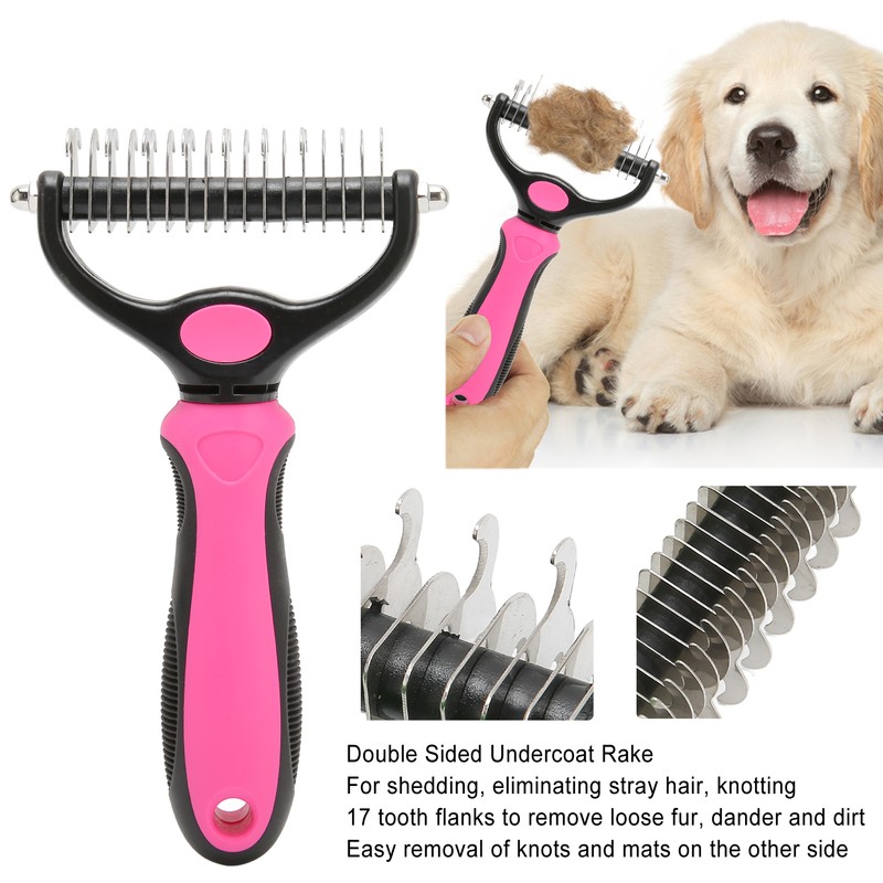 Pet Undercoat Rake Double Sided Knots Removal Grooming Massage Dog