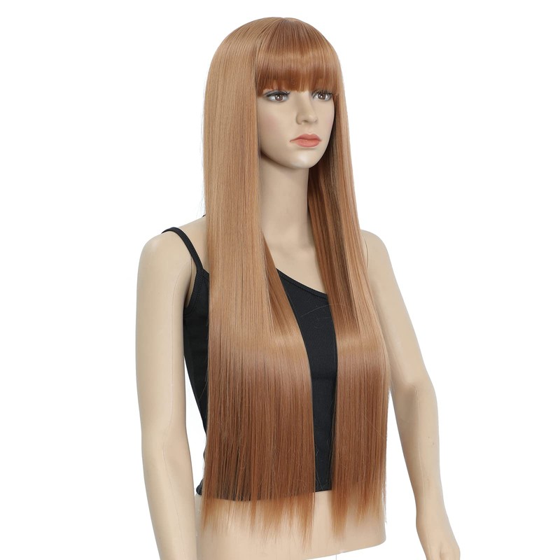 Blonde Wig Long Straight Wig with Fringe for Women, 30