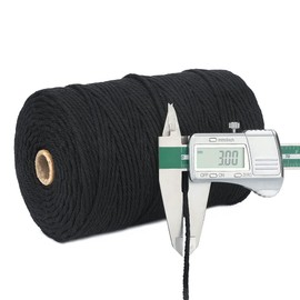 jijAcraft Macrame Cord,3mm x 656 Feet Cotton Macrame Cord,Colored Cotton Cord Macrame Supplies,Macrame Rope Craft Twine String for Macrame & Knitting,Plant Hanger,Wall Hanging,Craft (Black)