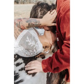 Unbranded large oval concho western leather earrings