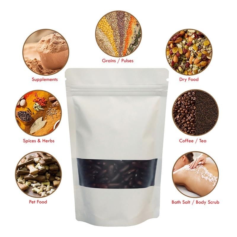 Rightpak Window Stand Up Pouches 100 Pieces 13cm x 21cm,