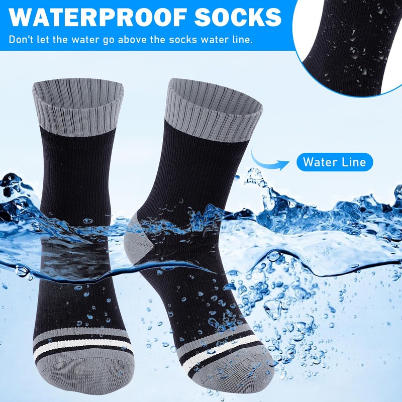 BBXWANG Unisex Waterproof Socks, Dark Grey-Black