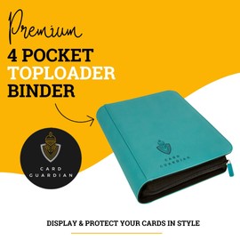 Card Guardian - Toploader 4 Pocket Premium Binder with Zipper for 160 Cards - Side Loaded Pockets - Compatible with Sports and Trading Cards TCG (Teal)