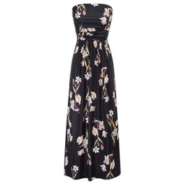 GRACE KARIN Women Strapless Dress Casual Loose Ruched Long Maxi Dress with Pockets Floral Black