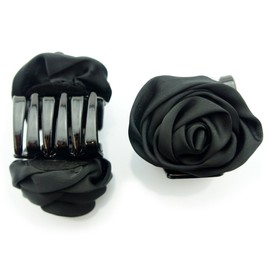 HAND Stylish Elegant Satin Rose Bulldog Hair Clips 70mm x 50mm Pack of 2 Black