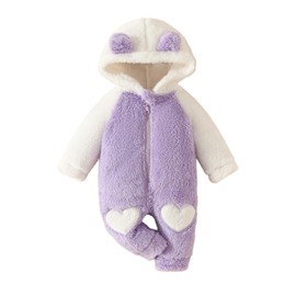 Fnaobai Newborn Baby Girl Bear Outfit Infant Winter Long Sleeve Fleece Jumpsuits Hooded Zipper Hoodies One Piece Snowsuit
