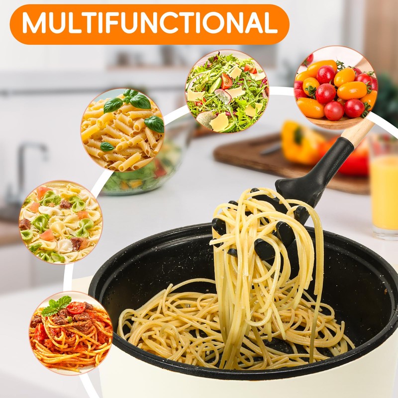 Premium Spaghetti Spoon Pasta Fork, Silicone Pasta Spoon with Teeth