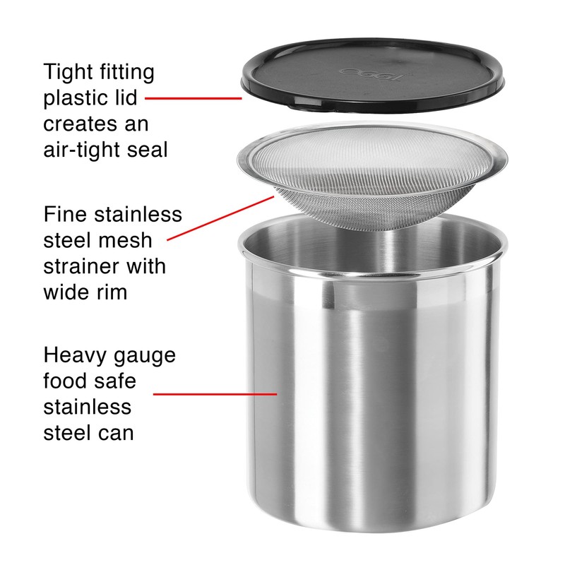 Oggi Stainless Steel Jumbo Grease Container with Removable Strainer and