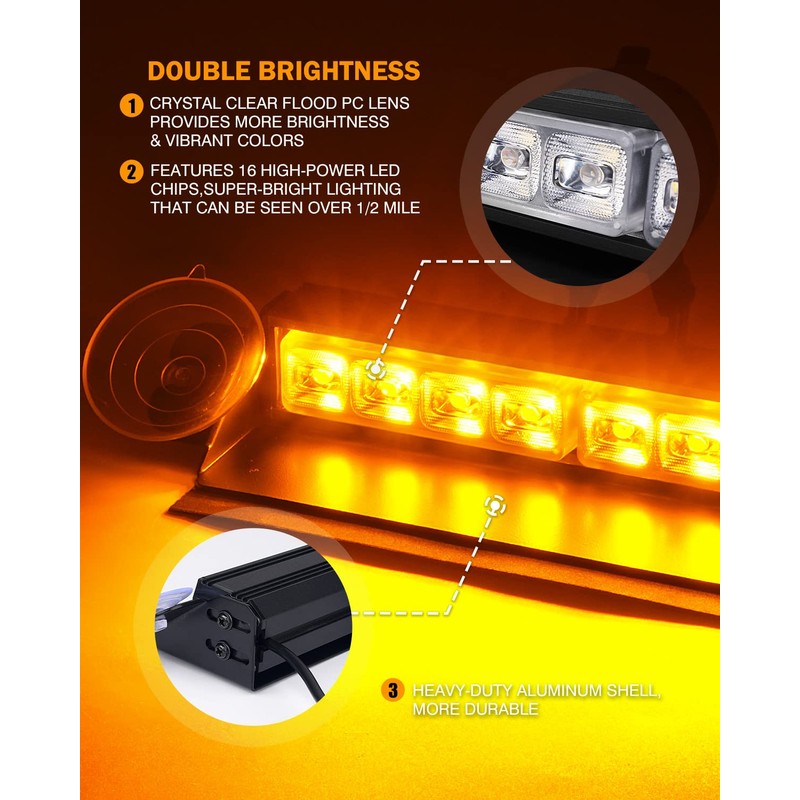 Xprite 2x16" Emergency Dash Strobe Lights, 22 Modes & Stable