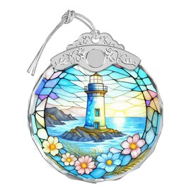 Giftelix Stained Glass Ornament - Lighthouse Christmas Ornaments - Xmas Decor - Ornaments for Christmas Tree - Holiday Presents - Gift Exchange Ideas - Car Hanging Decoration - Wine Bottle Decor