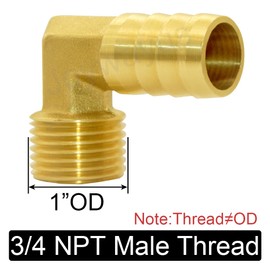 Joywayus Brass Hose Fittings 90 Degree Elbow 1" Barb to 3/4"NPT Male Water/Fuel/Air(Pack of 2)