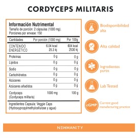 Cordyceps Militaris Newmanity 300 Caps Sabor Sin Sabor
