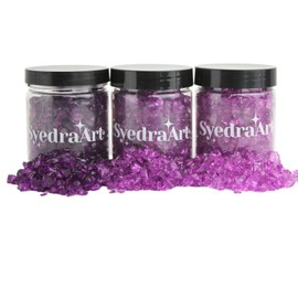 Syedra Crushed Glass for Crafts,Set of 3, High Luster Chips, Glitter,Broken Glass Pieces, 3-6mm, 1LB(Purple)