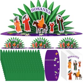Frienda 24 Set Easter Palm Sunday Crafts Kits 24 Pcs Palm Cards Hosanna Jesus Stickers Religious Sunday School Christian for Kids Easter Day Party DIY Craft Classroom Family Decor