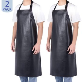 Homsolver 2 Pack Waterproof Rubber Aprons, Heavy Duty Butcher for Men, Chemical Resistant Vinyl Apron, 39" Lightweight Adjustable Plastic Aprons for Dishwashing