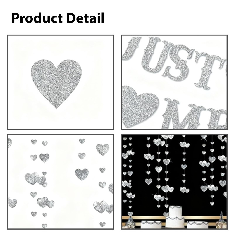 Aiyraa Silver Just Married Banner, Just Married Wedding Decorations