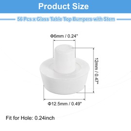 sourcing map 56Pcs Glass Table Top Bumpers with Stem, 6mm/0.24" Rubber Bumper Grippers Anti Slip Table Spacers for Patio Cabinet Furniture (Fits 1/4Inch Hole), White