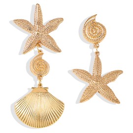 Gold Starfish Earrings Boho Fashion Shell Starfish Drop Dangle Earrings for Women Chic Summer Theme Earrings (A Style)