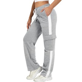 IVIR Sweatpants Women Cargo Pants Baggy Joggers Wide Leg Fleece Lounge Pants Grey L
