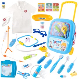 Doctor Kit for Kids Aged 3 4 5, Pretend Doctor Playset for Toddlers ， Costume and Stethoscope, Role Play Medical Toy for Girls Boys（White）