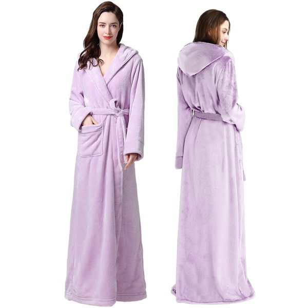 Oksun Womens Long Fleece Robe: Floor Length Flannel Hooded Bathrobe,