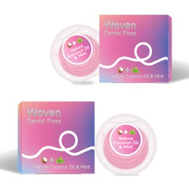 Dr. Emma Woven Dental Floss Coconut Oil Infused Expanding Dental Floss, Oral Care Stretchable Floss, Mint 33yd Pink, Pack of 2