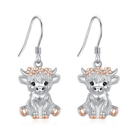 Highland Cow Earrings 925 Sterling Sliver Cute Highland Cow Dangle Earrings Jewellery Gifts For Women Female Mother Animal Lover