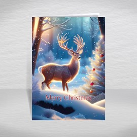 Christmas Card, A5 Size Special Christmas Card for Kids, Adults, Family, Friends, Luxury Christmas Greeting Cards with a Christmas Wishes Greetings Verse Inside: Reindeer in Forest Christmas Card