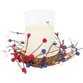 2 Pcs Patriotic Candle Rings Wreath Mixed Red White & Navy Blue Berries & Pip Berry Candle Ring Holder,4th of July Decorations for Table Centerpice Pillar Candle (Blue)