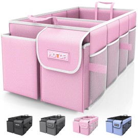 HOTOR Foldable Trunk Organizer for SUVs & Sedans, Pink, 2 Compartments, 21.3"12.6"10.6