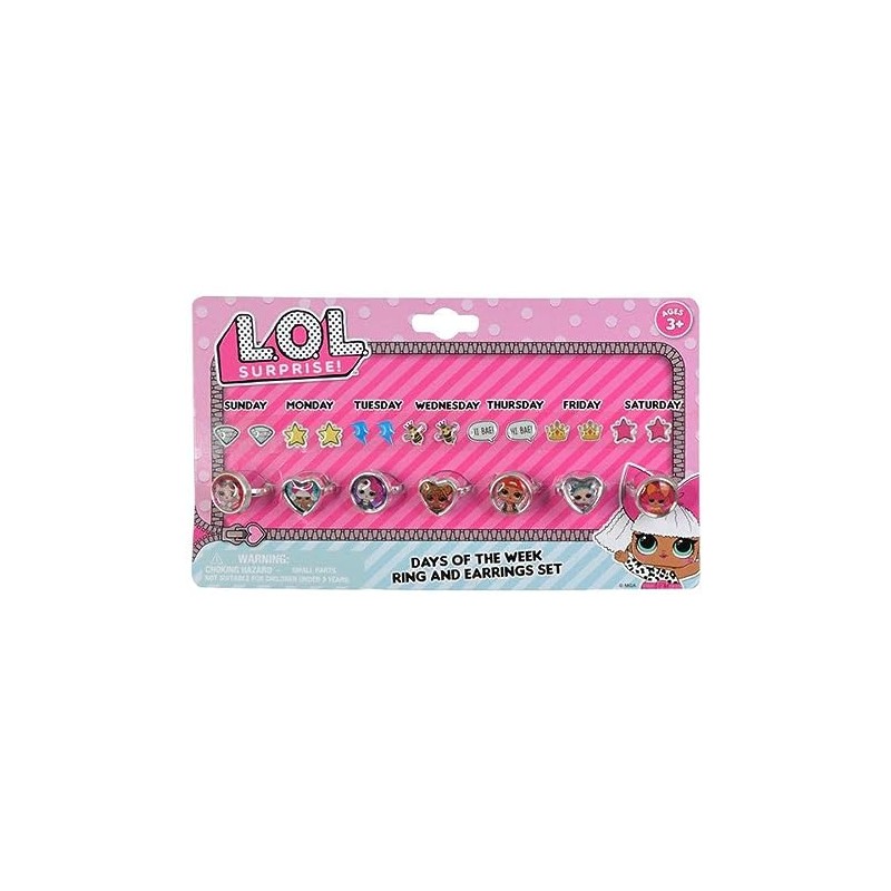 UPD LOL! Days of The Week Earring & Ring Set,