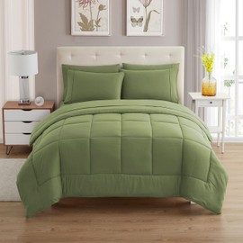 Sweet Home Collection 7 Piece Comforter Set Bag Solid Color All Season Soft Down Alternative Blanket & Luxurious Microfiber Bed Sheets, Sage, Twin (Pack of 4, 28 Count Total)