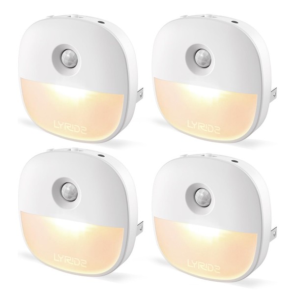 Motion Sensor Night Light - LYRIDZ Night Light Plug in with Dusk-to-Dawn Sensor 3 Modes Ideal for Bedroom, Hallway, Kitchen, Stair, Compact Size 4 Pack