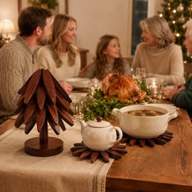 Wooden Trivets for Hot Dishes Decorative Christmas Tree Shape, Kitchen Wood Tree Trivet for Hot Pots and Pans 8” Heat Resistant