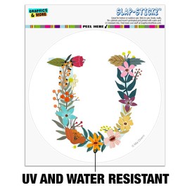 Letter U Floral Monogram Initial Automotive Car Window Locker Circle Bumper Sticker