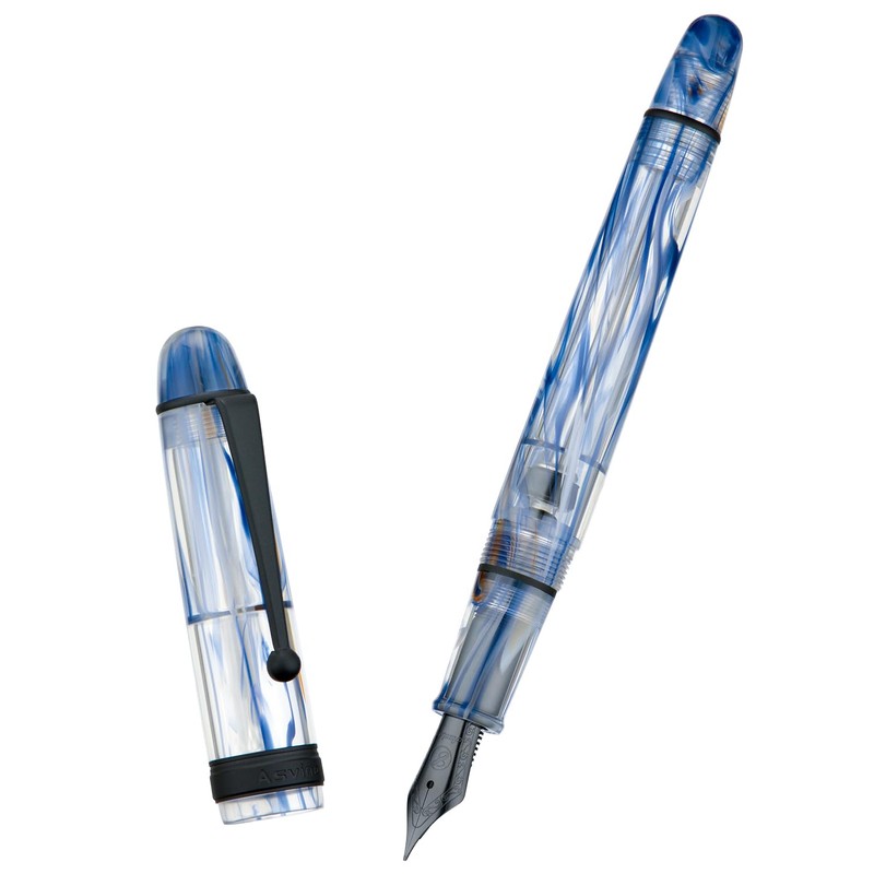 Asvine V126 Vacuum Fill Fountain Pen Blue Swirl Acrylic Medium