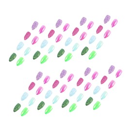 Healvian Set of 4 Women's Fake Nails Detachable Tips Diy Nail Art Kit 48 Pieces Full Coverage Easy Application for Home Manicure Random Style