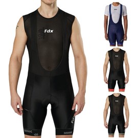 FDX Cycling Bib Shorts Men’s - 3D Gel Chamois Padded Bicycle Racing Apparel with Mesh Straps, 2 Side Pockets, Powerband Leg Grippers - Breathable, Quick Dry Summer All Day Cycle Tights (Black-XL)