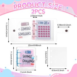 2Pcs Mini Money Savings Challenge Binder, £1000 & £500 Cash Envelopes Reusable Money Saving Wallet with Cash Stuffing for Planning, Fun & Easy Saving for Office, Home, School